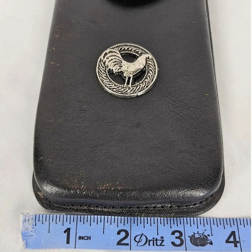 VINTAGE-STYLE UNIQUE BLACK LEATHER CELL PHONE CASE W/ ROOSTER MEDALLION 7